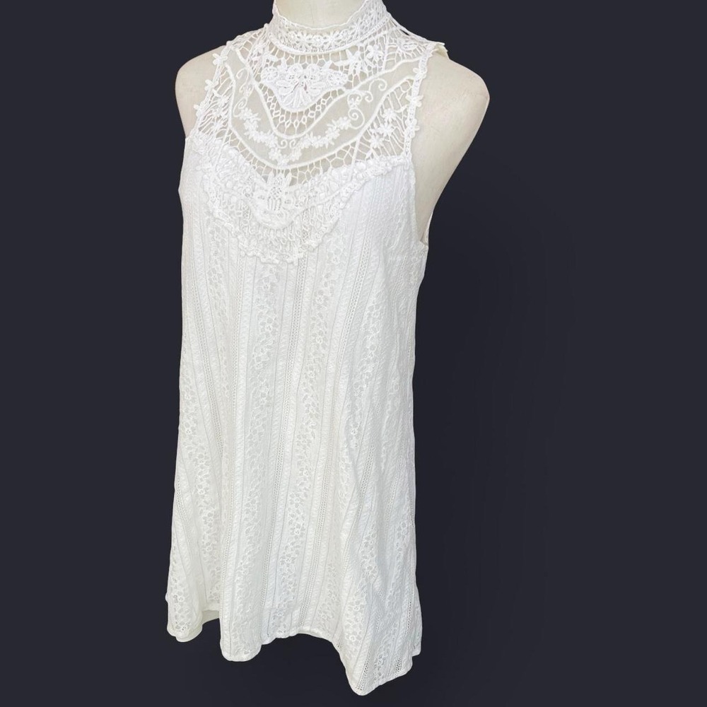 City Triangles White Lace Crochet High Neck Mini Dress Sleeveless Backless Boho